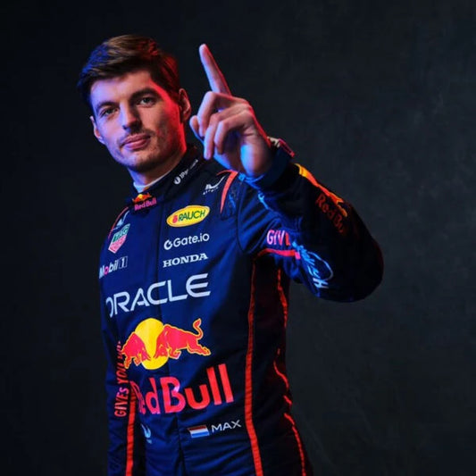 2025 Max Verstappen Red Bull Formula 1 racing suit inspired by the latest Red Bull Racing season.