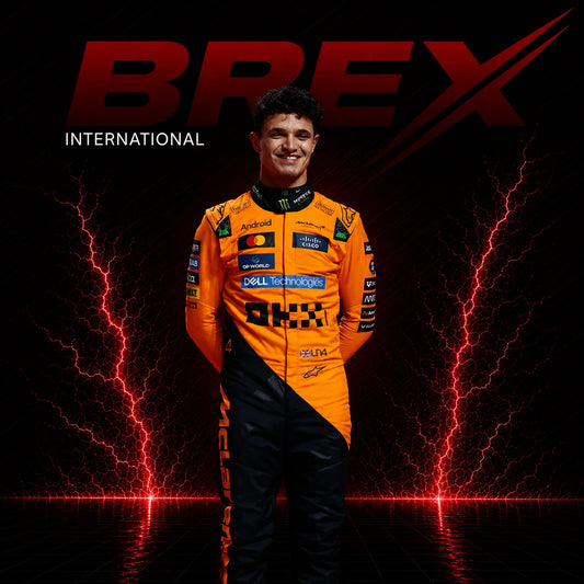 2025 McLaren Lando Norris F1 racing suit inspired by Formula 1 motorsport competition.