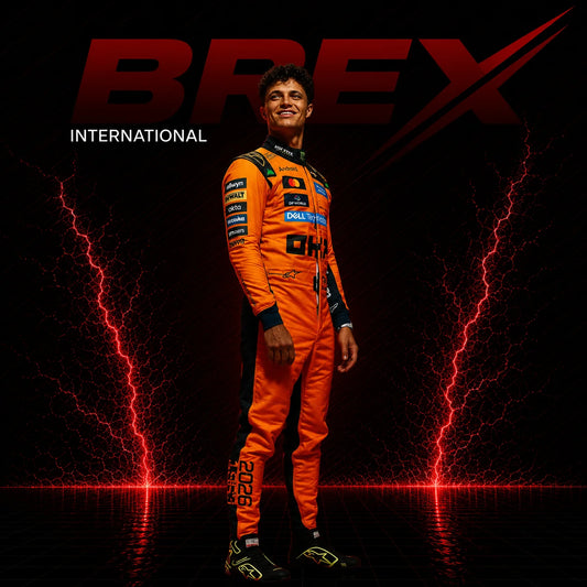 2026 Lando Norris McLaren F1 racing jumpsuit inspired by Formula 1 motorsport competition.