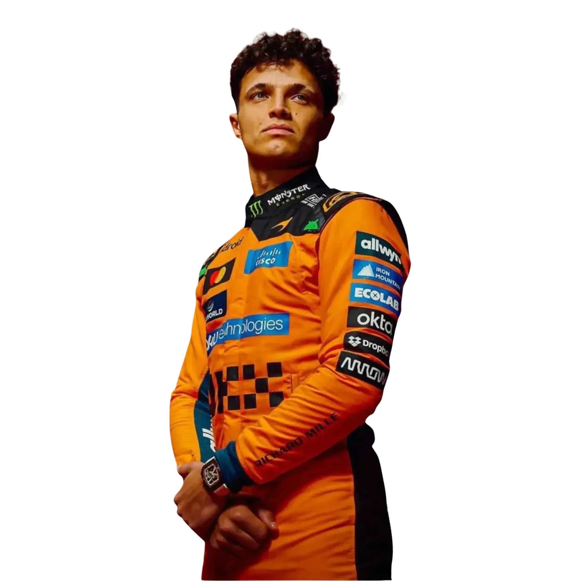 McLaren Formula One racing jumpsuit crafted with premium materials and racing details.