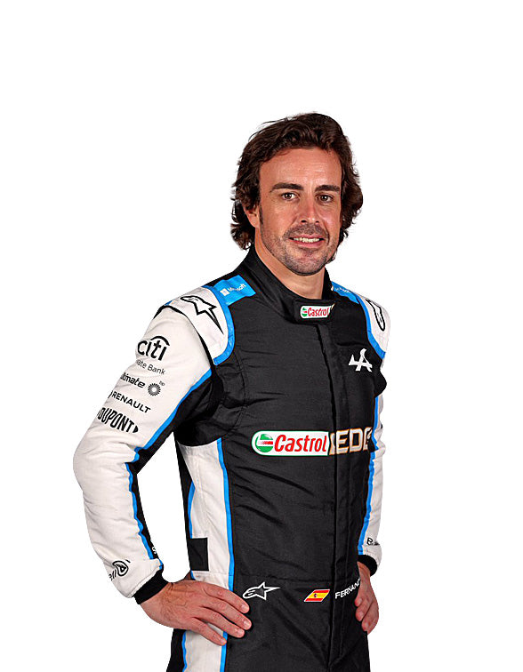 Alpine Formula One racing suit inspired by Fernando Alonso's 2021 Formula 1 season.