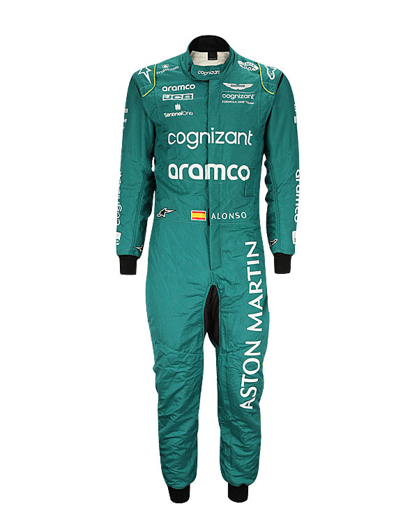 Aston Martin Aramco F1 Team racing suit inspired by Fernando Alonso's 2023 campaign.