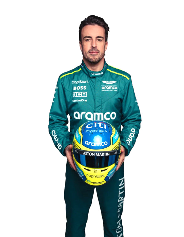 Aston Martin Aramco F1 Team racing suit inspired by Fernando Alonso's 2024 campaign.