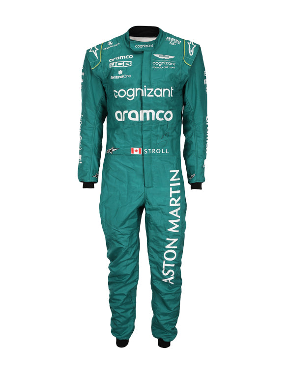 Back view of Aston Martin F1 2023 suit with sponsor logos F1 suit