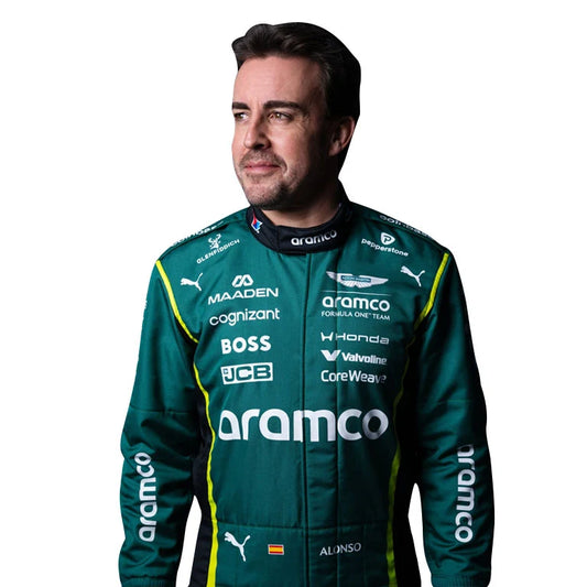 Aston Martin Fernando Alonso 2026 F1 racing suit front view replica