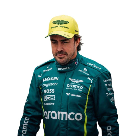 Premium Fernando Alonso Aston Martin Formula One racing suit with authentic motorsport styling.