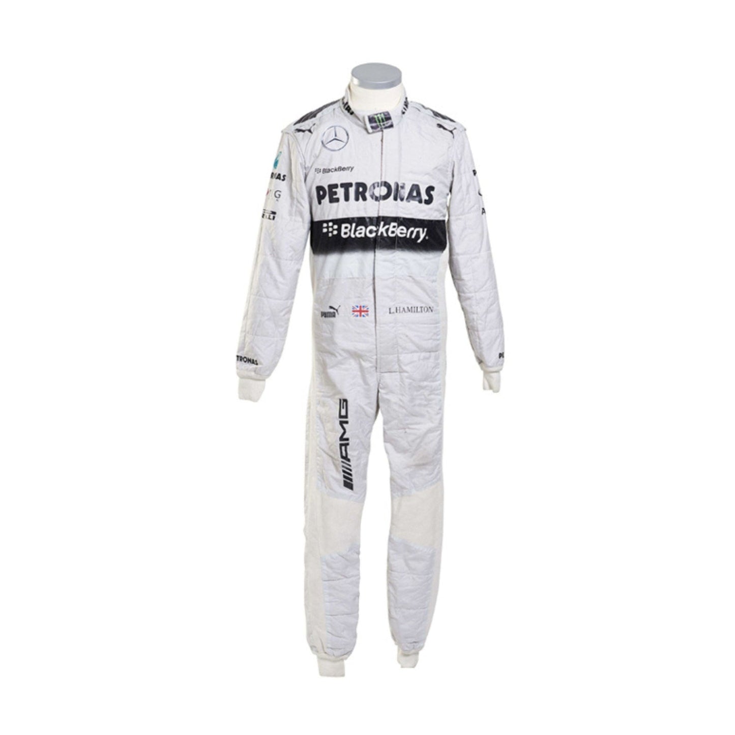Shop the 2014 Lewis Hamilton F1 Racing Suit replica inspired by the legendary Mercedes AMG Petronas championship season. High-quality materials and authentic race-inspired design.