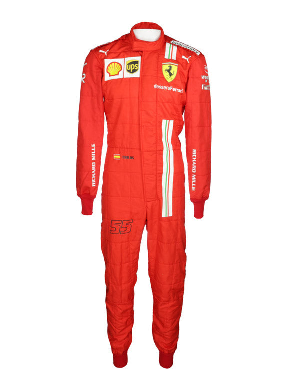Carlos Sainz Ferrari Grand Prix racing suit crafted for Formula 1 enthusiasts and collectors.