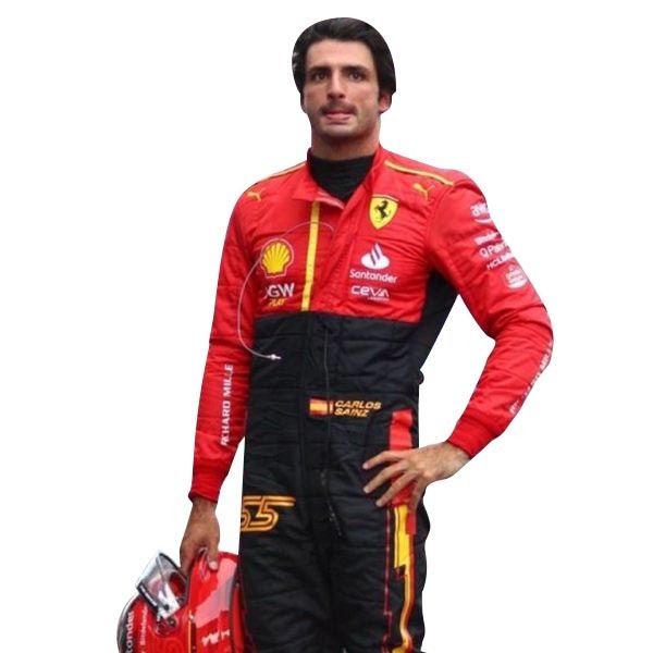 Carlos Sainz Ferrari Spanish Grand Prix racing suit for Formula 1 fans.