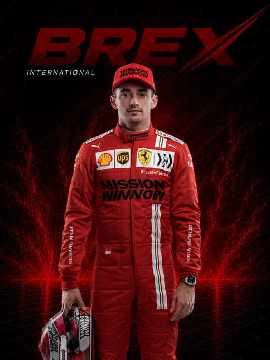 Premium Charles Leclerc Ferrari Formula 1 racing suit for collectors and motorsport enthusiasts.