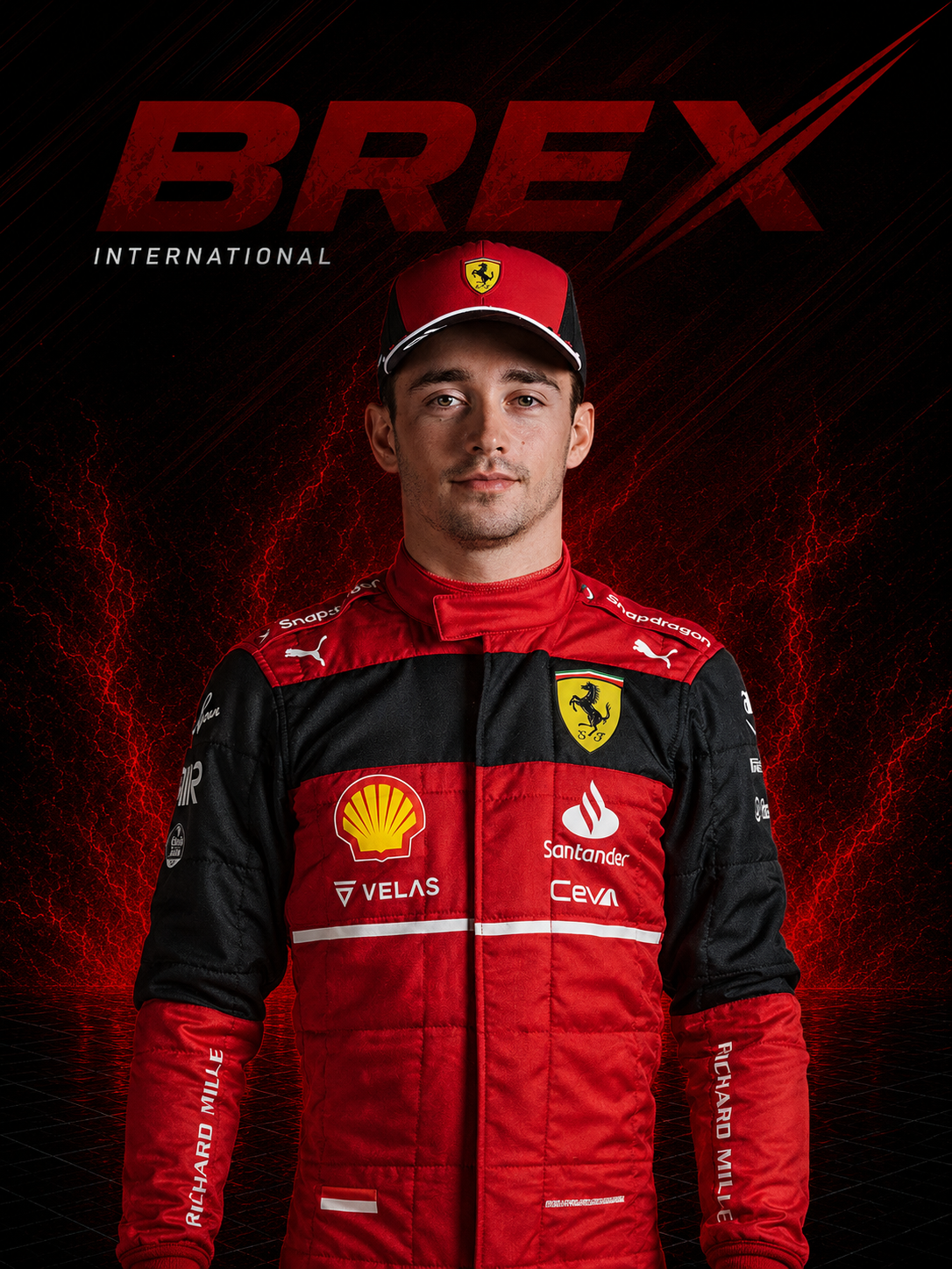 Premium Charles Leclerc Ferrari Formula 1 racing suit for collectors and motorsport enthusiasts.