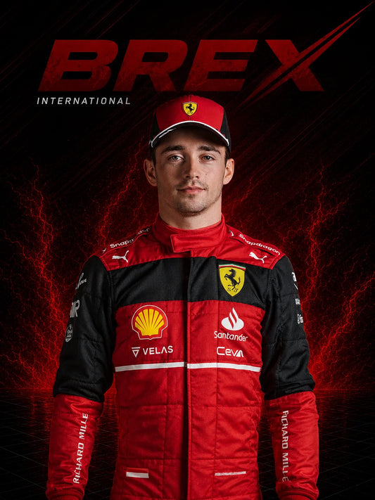 Premium Charles Leclerc Ferrari Formula 1 racing suit for collectors and motorsport enthusiasts.