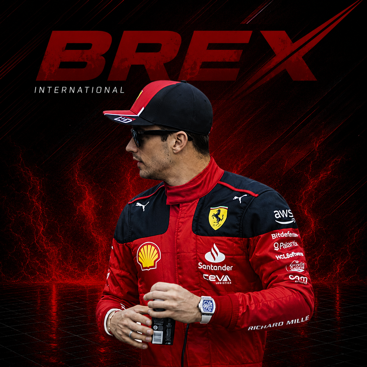 Premium Charles Leclerc Ferrari Formula 1 racing suit for collectors and motorsport enthusiasts.