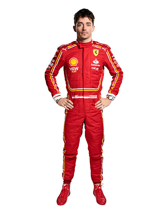 Premium 2024 Charles Leclerc Ferrari F1 Racing Suit Replica for Formula One fans, collectors, and motorsport enthusiasts.