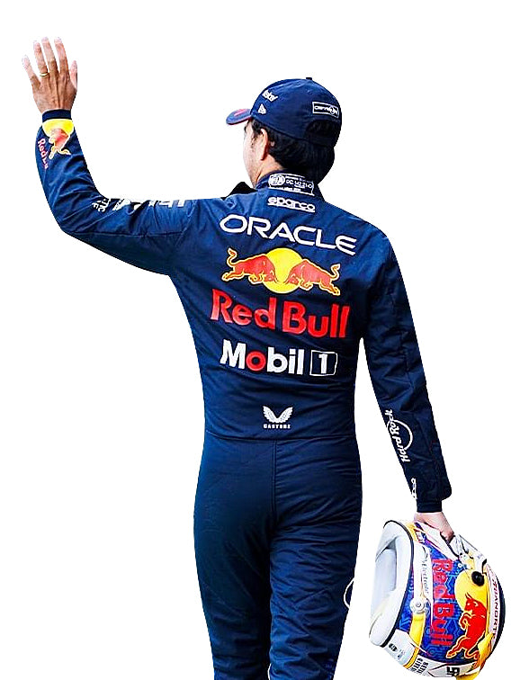 side view of 2024 Sergio Perez Red Bull F1 racing suit replica