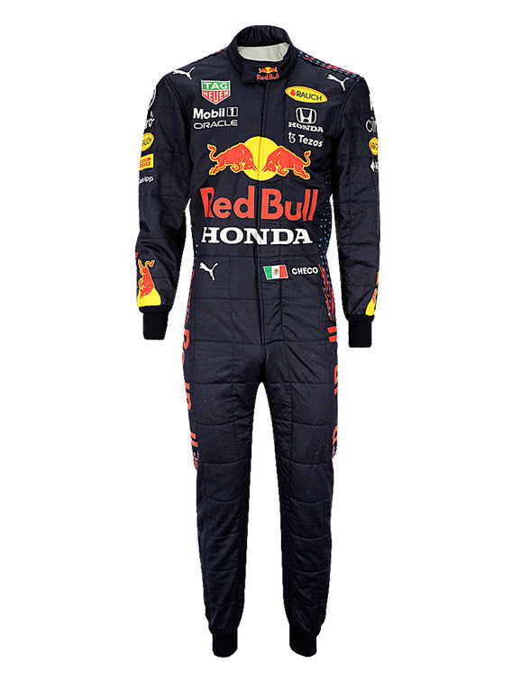 Premium Sergio Perez Formula One racing suit featuring Red Bull Honda team styling.