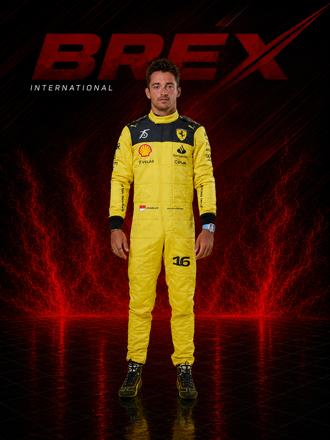 Premium Ferrari 75th Anniversary Formula 1 racing suit designed for collectors and motorsport enthusiasts.