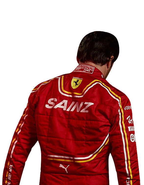High-quality Ferrari F1 motorsport suit inspired by Carlos Sainz's 2024 Formula 1 season.