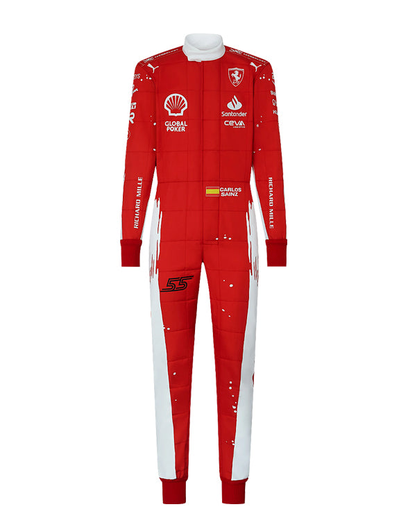 High-quality Ferrari Las Vegas GP motorsport suit inspired by Carlos Sainz's 2023 Formula 1 appearance.