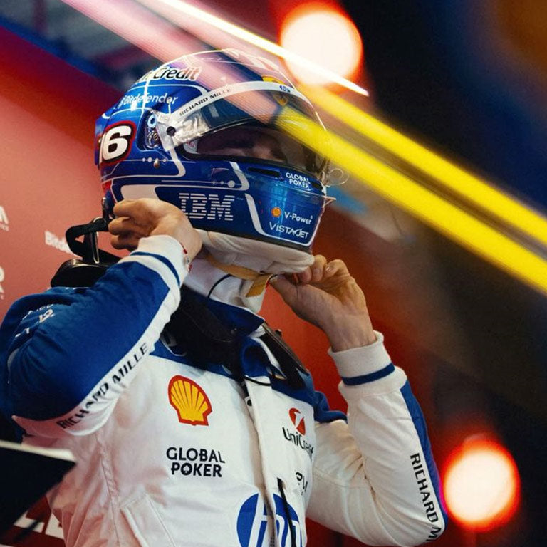 High-quality Ferrari Miami GP motorsport racing suit inspired by Charles Leclerc's 2025 Grand Prix appearance.
