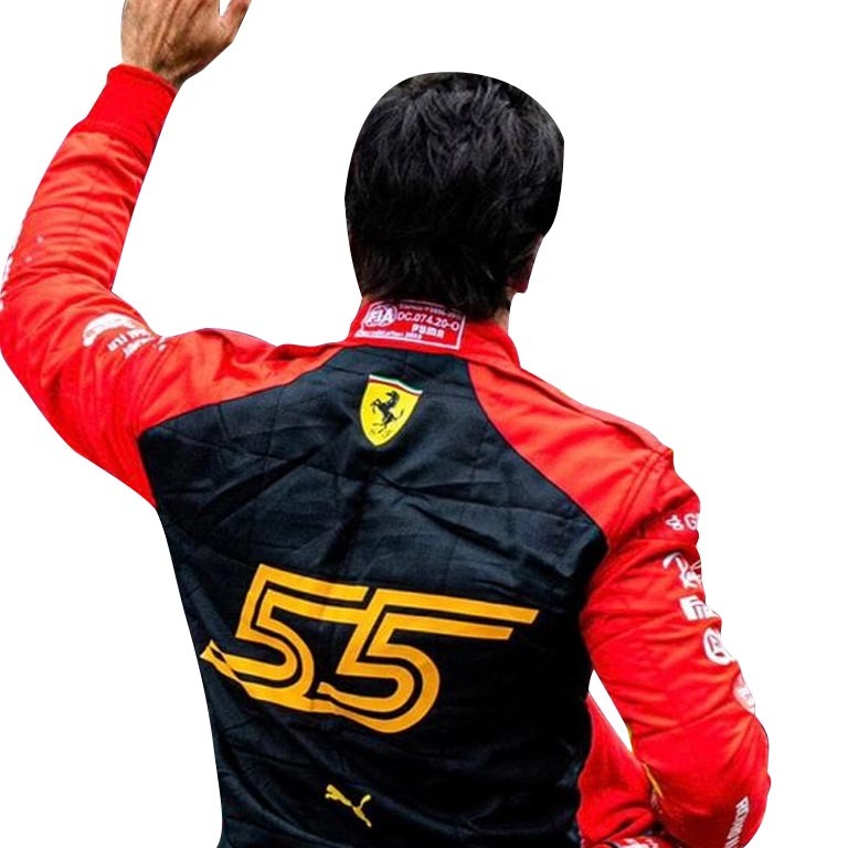 Ferrari Formula 1 racing suit inspired by Carlos Sainz's Spain GP appearance.