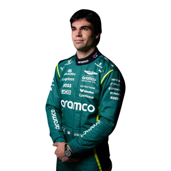 Lance Stroll 2026 Aston Martin F1 suit back view with sponsor logos