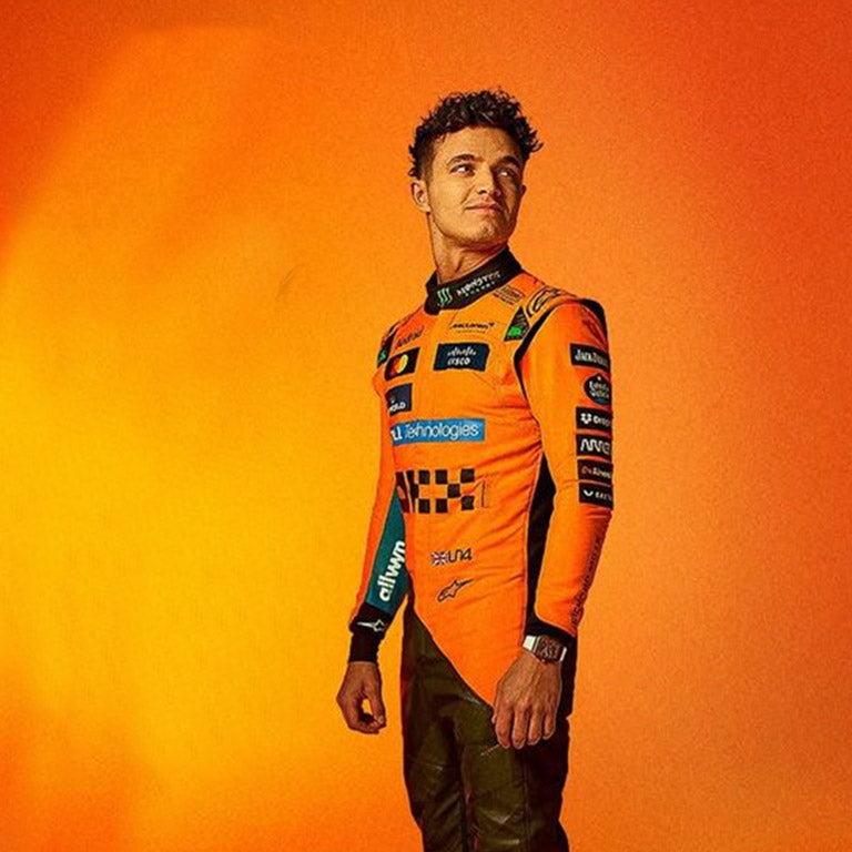 Premium Lando Norris McLaren Formula 1 racing suit for collectors and fans.