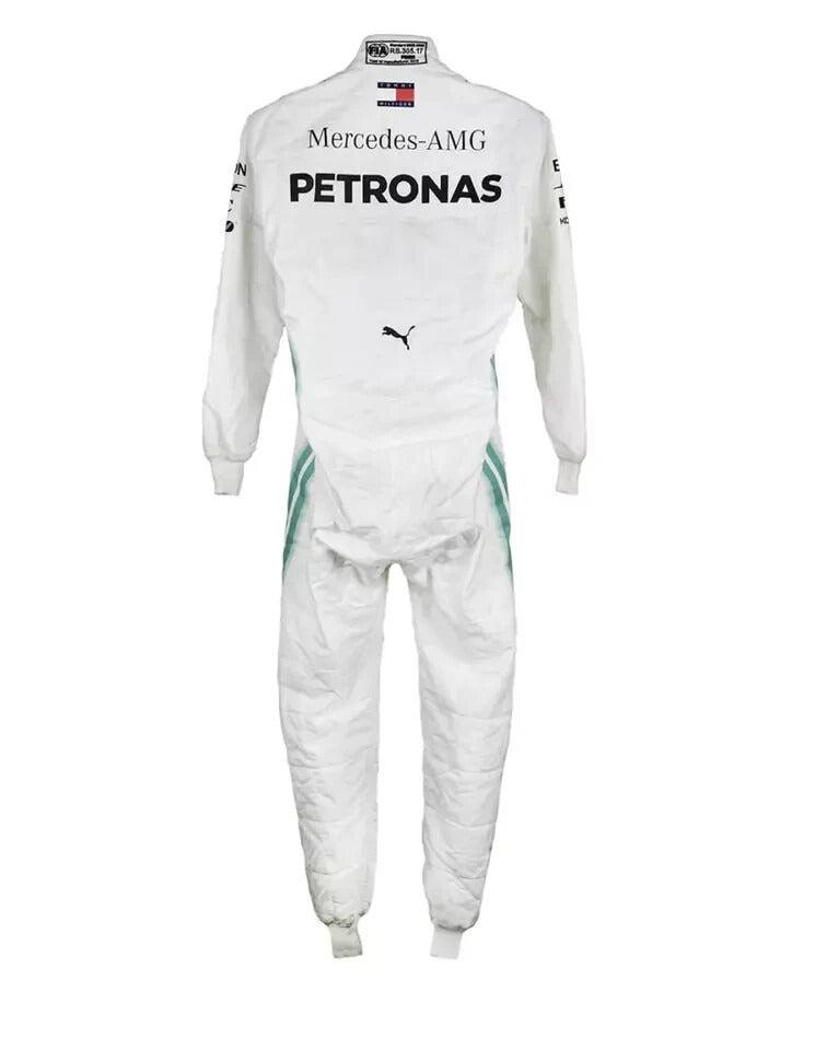 Back view of the 2019 Lewis Hamilton F1 racing suit replica featuring championship-inspired graphics.