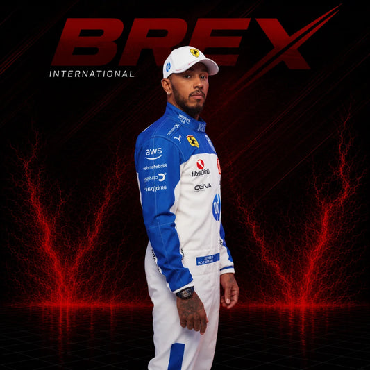 Lewis Hamilton 2025 Miami Grand Prix Ferrari Formula 1 racing suit featuring official team colors, sponsor logos, and premium race-inspired design.