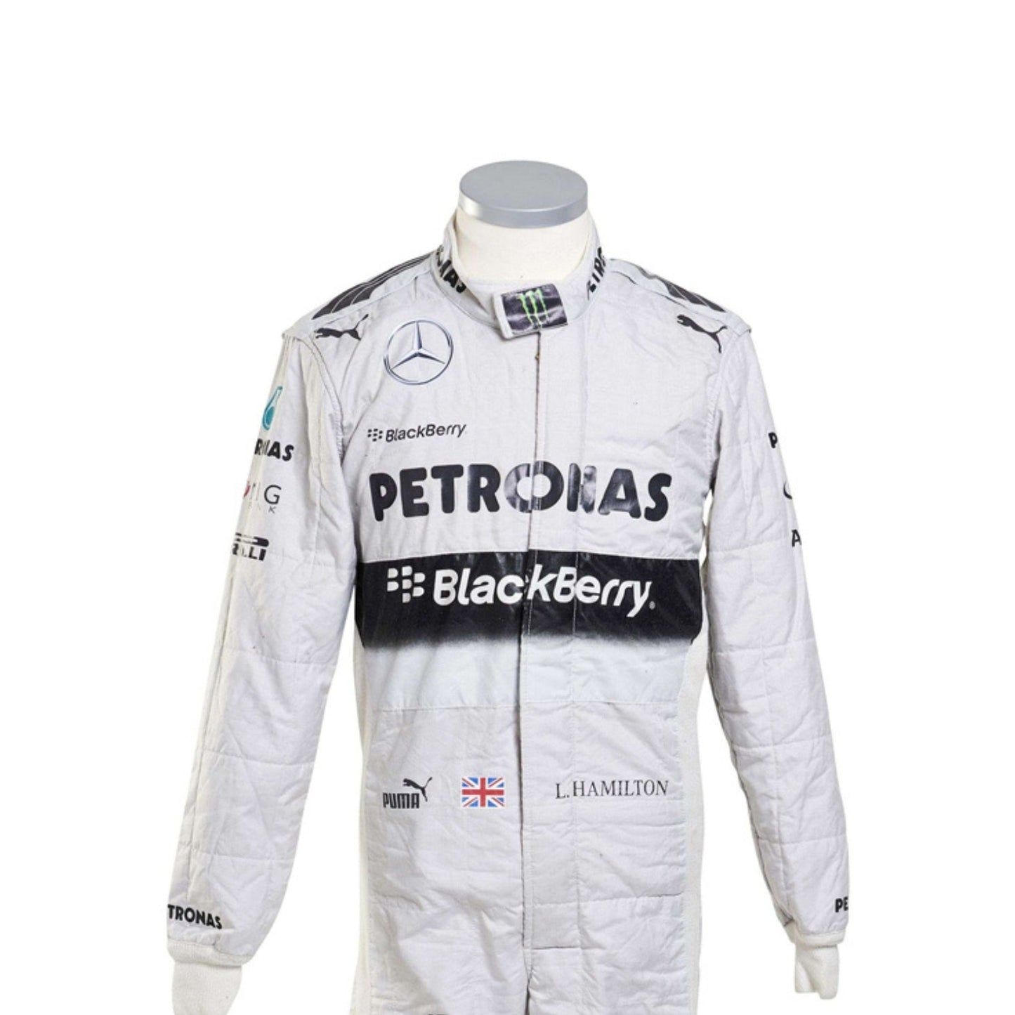 Inspired by Lewis Hamilton's 2014 Formula 1 World Championship season, this premium racing suit replica delivers authentic styling and exceptional attention to detail.