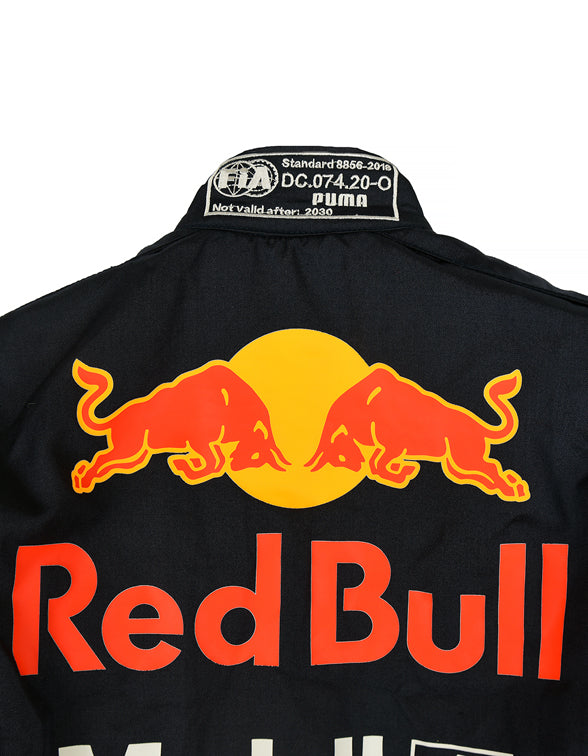 Max Verstappen Red Bull driver racing suit featuring professional motorsport-inspired detailing.