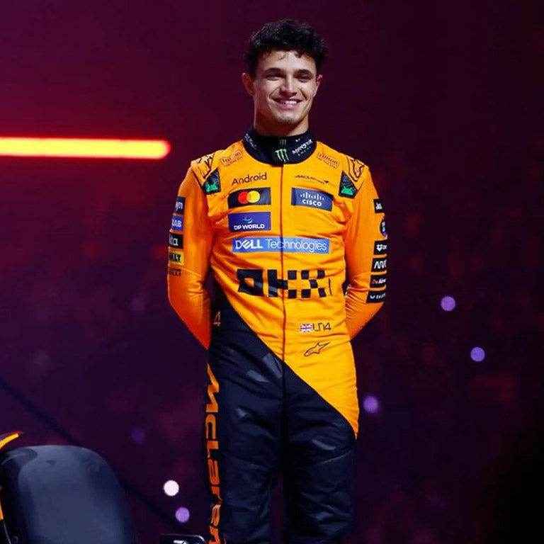McLaren F1 Team racing suit featuring authentic motorsport-inspired styling.