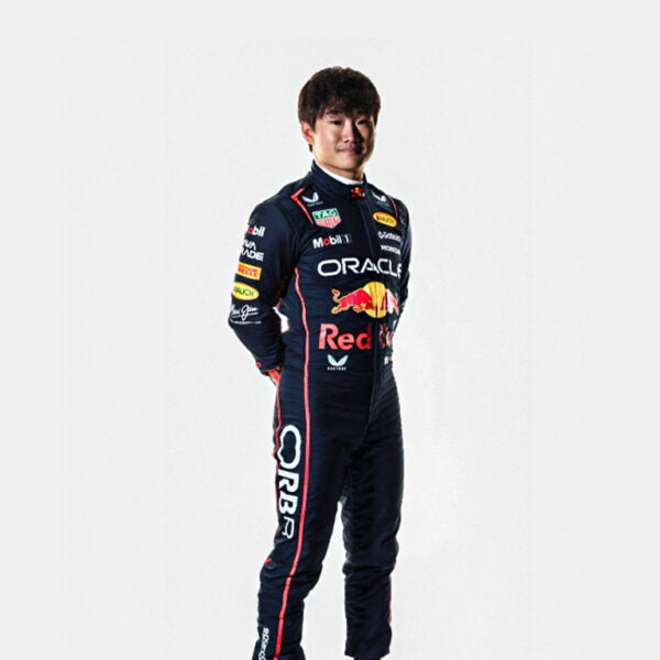 Authentic 2025 Yuki Tsunoda Red Bull F1 race suit with sponsor logos
