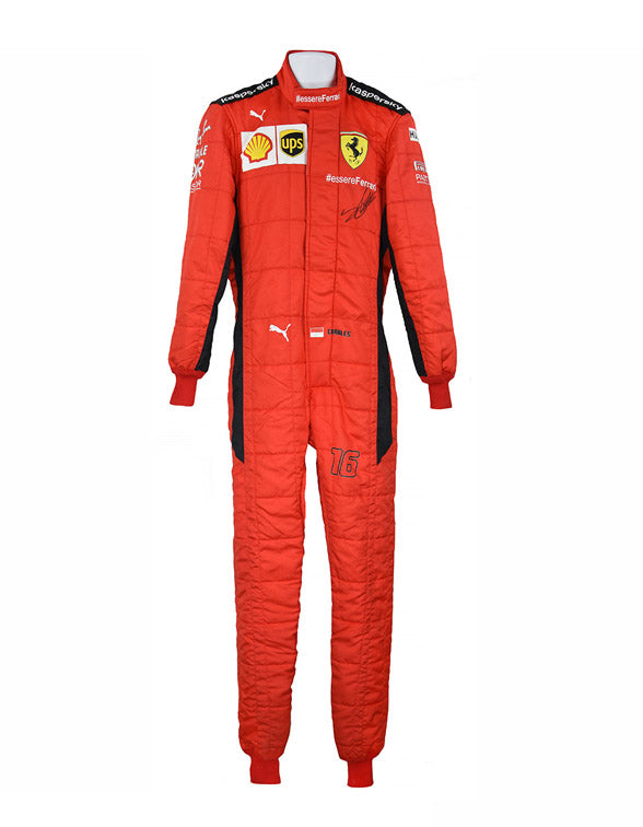 Premium 2020 Charles Leclerc Ferrari racing suit featuring authentic motorsport-inspired craftsmanship and styling.