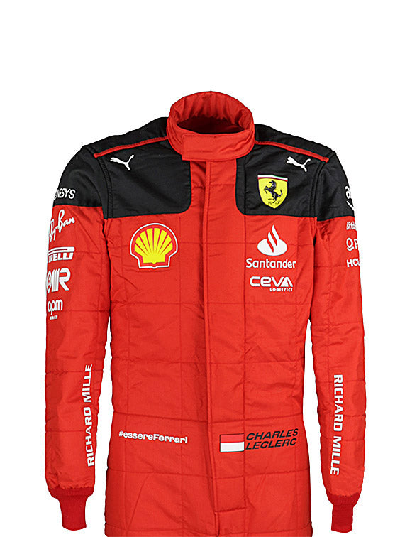 Premium 2023 Charles Leclerc Ferrari racing suit featuring authentic motorsport-inspired craftsmanship and styling.