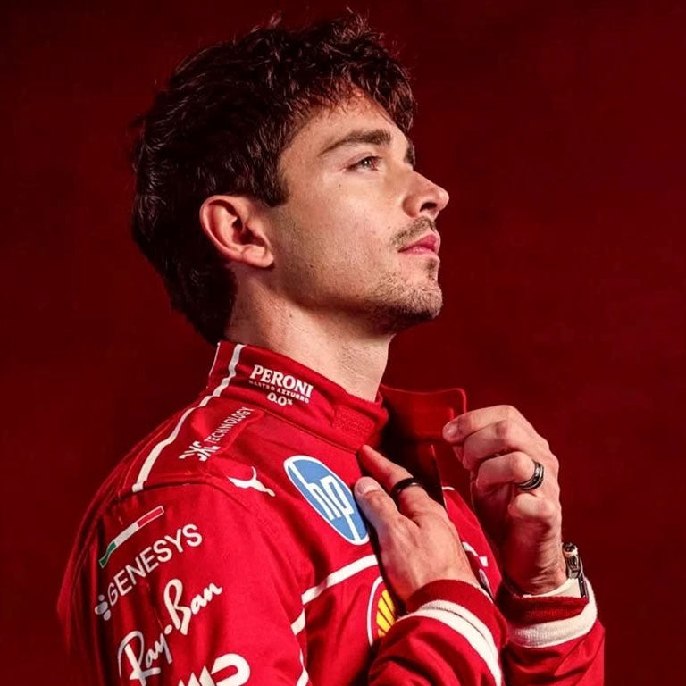 Premium 2025 Charles Leclerc Ferrari Grand Prix racing suit featuring authentic motorsport-inspired details and professional craftsmanship.