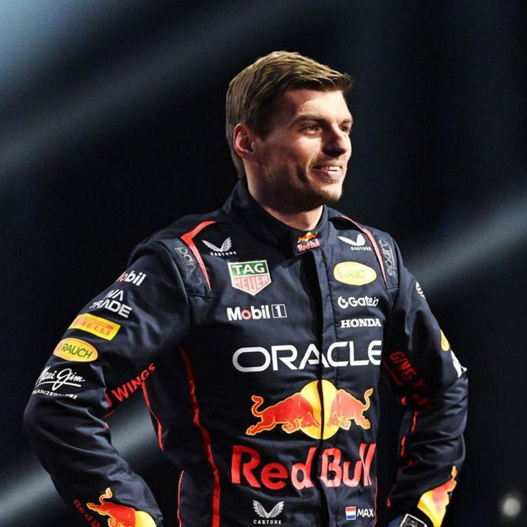 Red Bull Racing F1 team suit inspired by Max Verstappen's 2025 Formula 1 campaign.