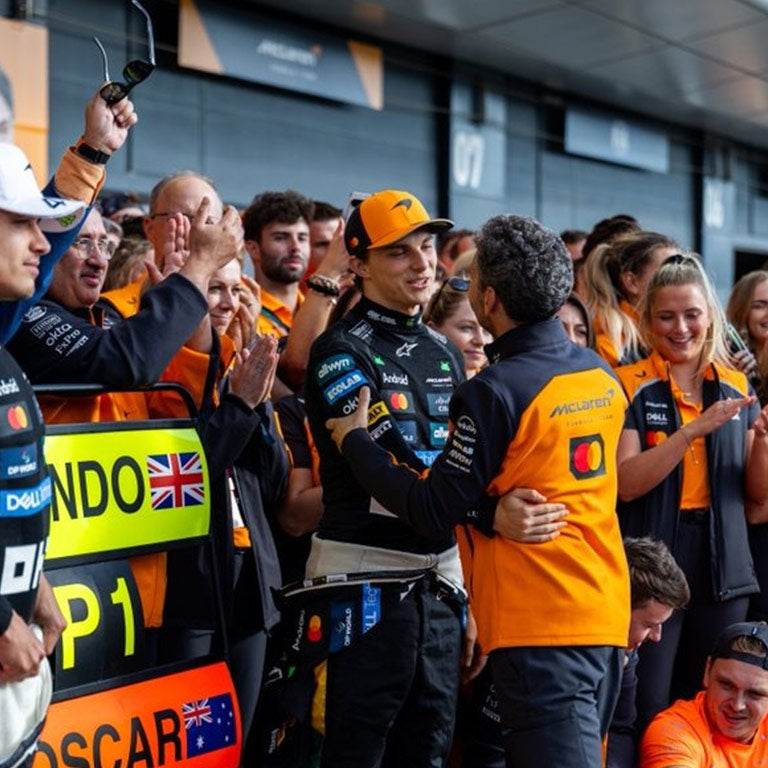 McLaren F1 racing suit inspired by Oscar Piastri at the British Grand Prix.