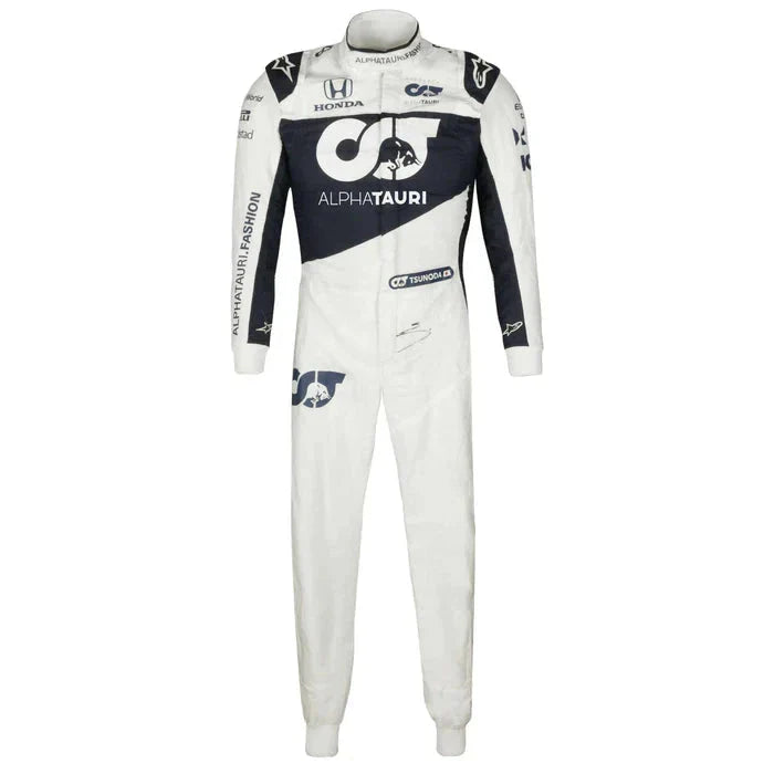 High-quality Yuki Tsunoda rookie season Formula 1 race suit replica with authentic AlphaTauri colors and branding.