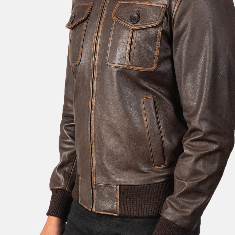 Aaron Brown Leather Bomber Jacket - men's jacket in brown goatskin leather, view 5