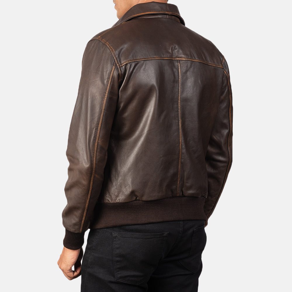 Aaron Brown Leather Bomber Jacket - men's jacket in brown goatskin leather, view 6