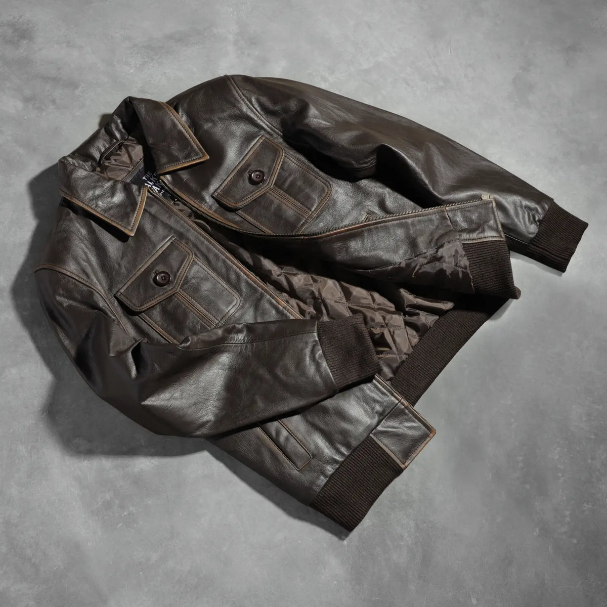 Aaron Brown Leather Bomber Jacket - men's jacket in brown goatskin leather, view 7