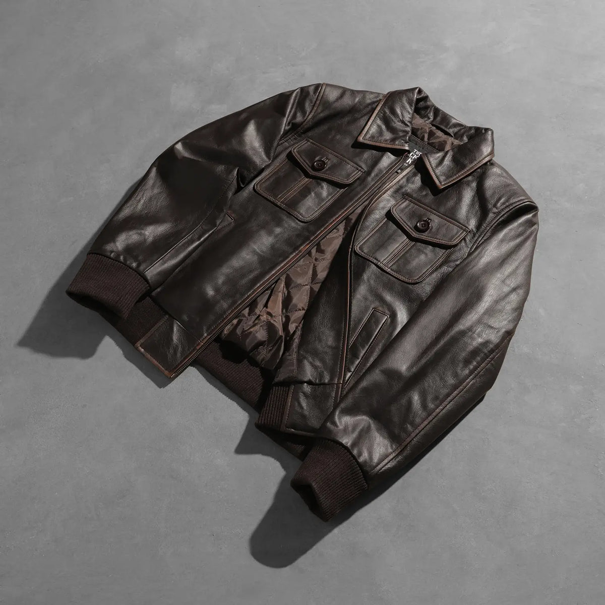 Aaron Brown Leather Bomber Jacket - men's jacket in brown goatskin leather, view 8