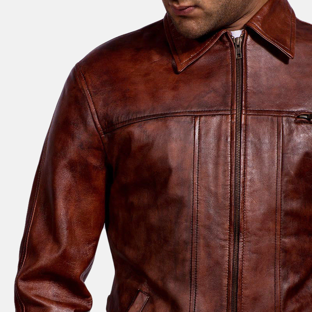 Abstract Maroon Leather Jacket - men's jacket in maroon sheepskin leather, view 3