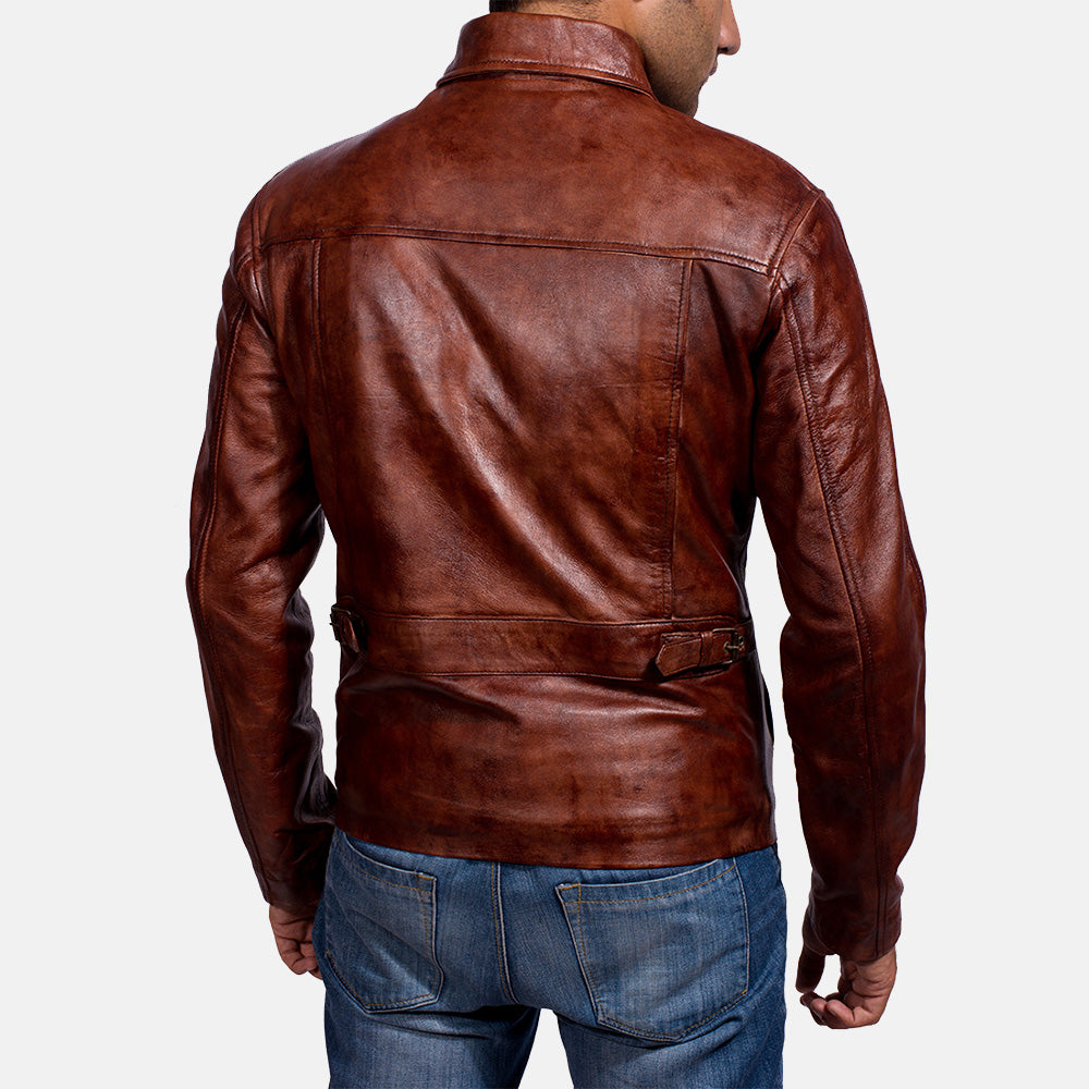 Abstract Maroon Leather Jacket - men's jacket in maroon sheepskin leather, view 4