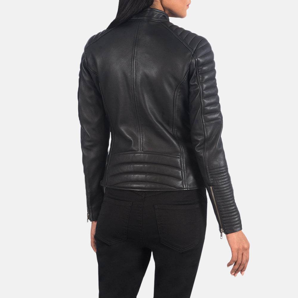 Adalyn Quilted Black Leather Biker Jacket - women's jacket in black sheepskin leather, view 5