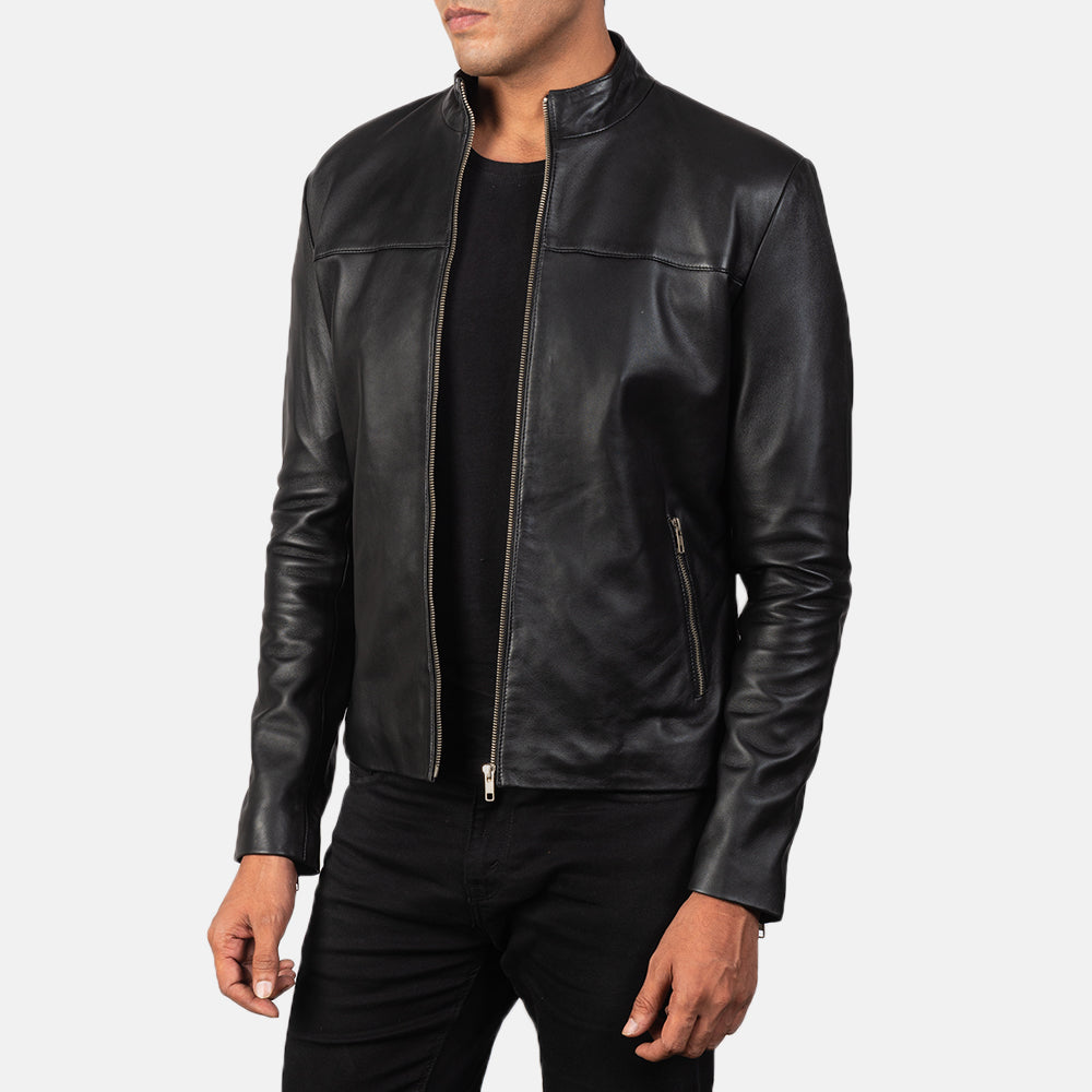 Adornica Black Leather Biker Jacket - men's jacket in black sheepskin leather, view 2