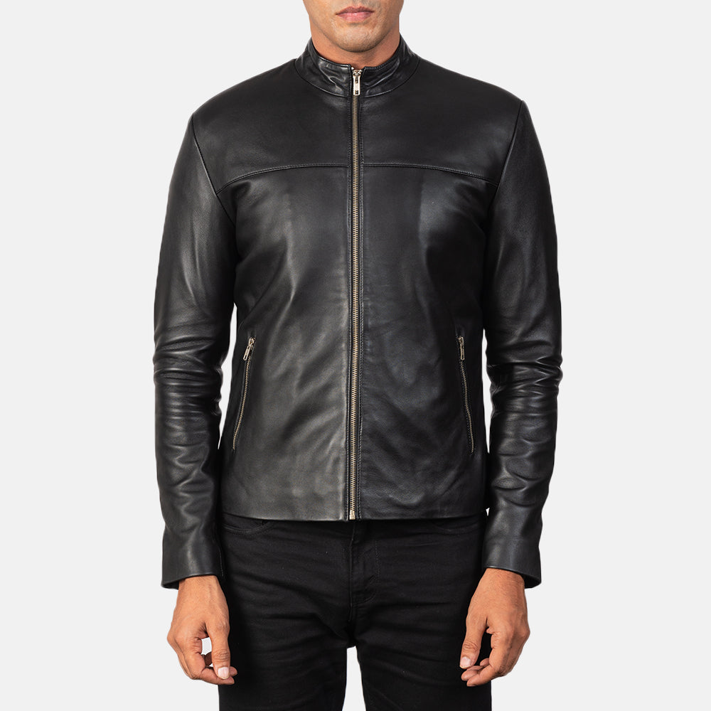 Adornica Black Leather Biker Jacket - men's jacket in black sheepskin leather, view 3