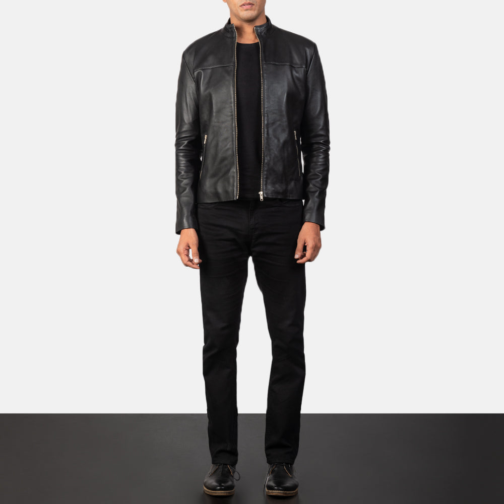 Adornica Black Leather Biker Jacket - men's jacket in black sheepskin leather, view 4
