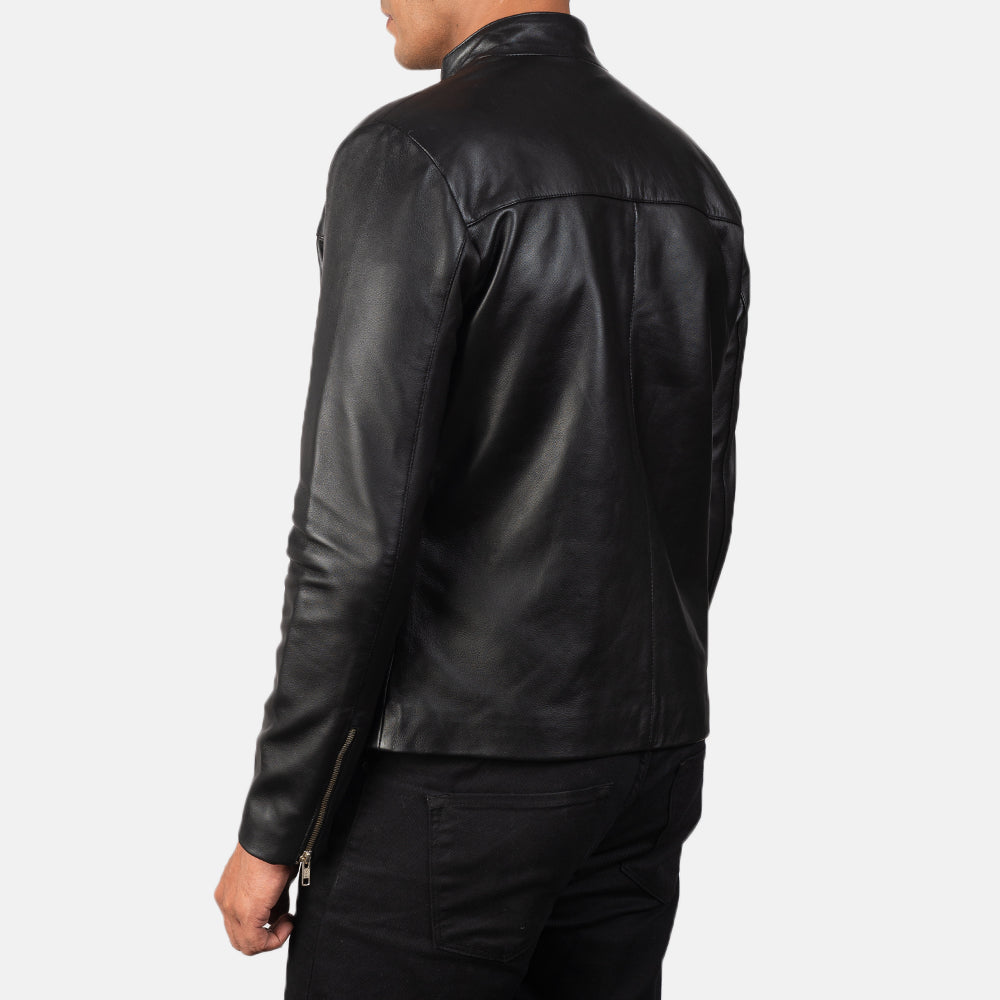 Adornica Black Leather Biker Jacket - men's jacket in black sheepskin leather, view 5